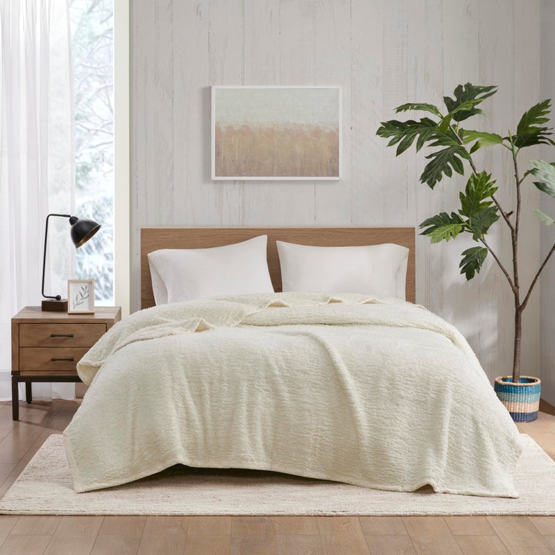 Woolrich John Rich & Bros. Woolrich Burlington Berber Blanket Super Soft, Cozy Lightweight Cover with Luxurious Velvet Binding, Modern Trendy All Season Bedspread Bedding-Set, King: 108x90, Ivory - Image 2